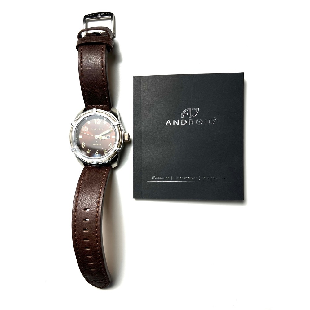 Rare VTG Android USA Brown Sunray Dial Leather Strap Men's Watch NWOT